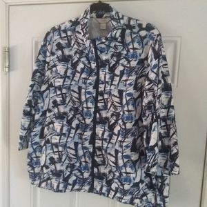 Cj Banks Jacket Black White & Blue Print Light Weight Windbreaker Plus Size 1X